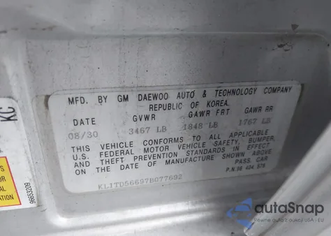 2007 Chevrolet Aveo Ls from USA, damaged, VIN KL1TD56697B077692